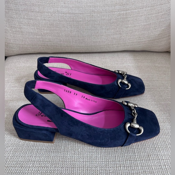 FERCA 81 Made In Italy Suede Sling Back Heels With Metal Horsebit - Picture 8 of 16